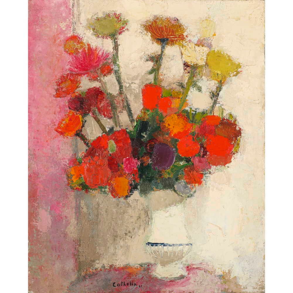 LE VASE BLANC/THE WHITE VASE by Bernard CATHELIN: oil on canvas, 100.2x83.5 cm