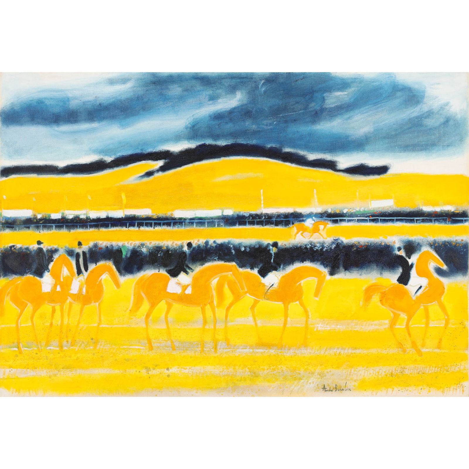 COURSES A FERE EN TARDENOIS by Andre BRASILIER: oil on canvas, signed at the lower rightsigned, titled, and dated at the back