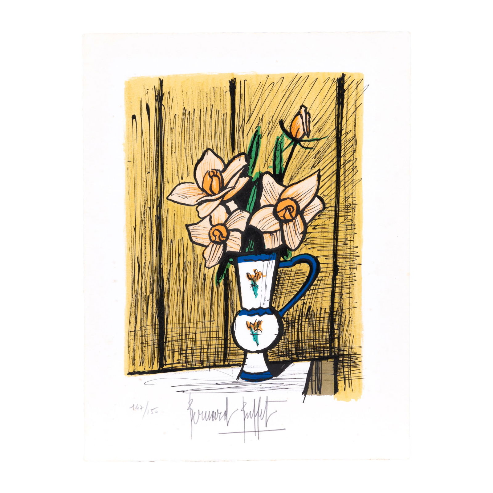 SMALL BOUQUET OF CAMELLIAS: Bernard BUFFET - signed and numbered on the marginframeded. 150 sheet size : 43.1~33.0 cm image size : 33.5~24.2 cm