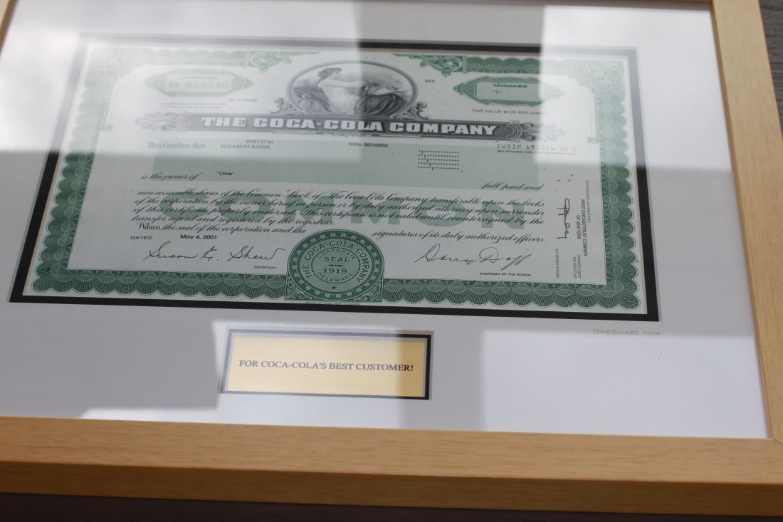 COCA COLA FRAMED SHARE: Actual Framed Share of Coca Cola.