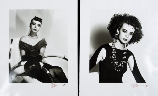 1985 PHOTOGRAPHS SIGNED BY TERENCE DONOVAN: 1985 BLACK AND WHITE PHOTOGRAPHS SIGNED BY TERENCE DONOVAN. A group of two photographs; both original prints with a semi-gloss finish, on double weight paper, depicting a young woman in glamour poses,