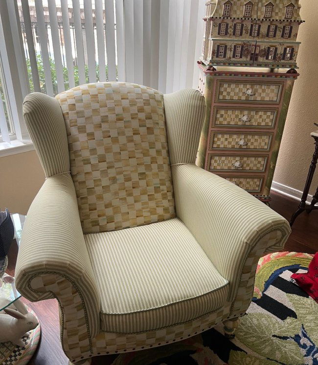 MACKENZIE CHILDS WINGBACK CHAIR: MacKenzie Childs Wingback Chair. Excellent Condition. *Pickup in Annapolis, MD.