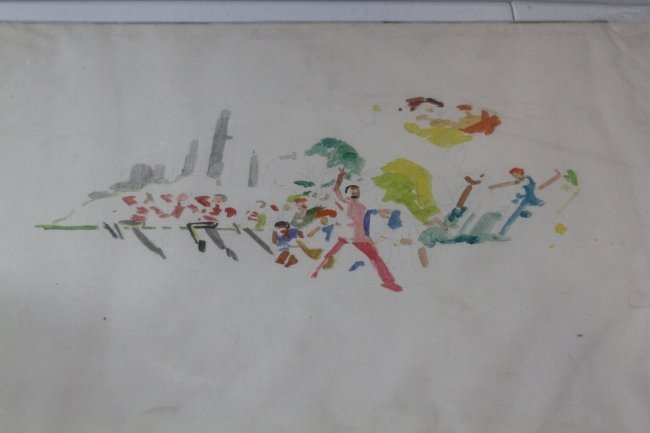 THE WIZ COLOR ART SKETCH: An orginal hand painted artwork for the musical adaptation of the Broadway Play of The Wiz. The sketch was done by Bob Peak, an American commercial illustrator who became known for his innovative desi