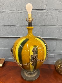 VINTAGE MID CENTURY DRIP GLAZE LAMP WITH CHAINS
