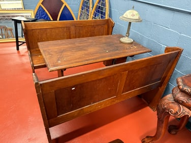 WOOD SUNDAY SCHOOL TABLE AND PEWS FROM 1800S CHURCH