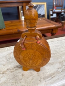 HAND CARVED DECORATIVE WOOD BOTTLE