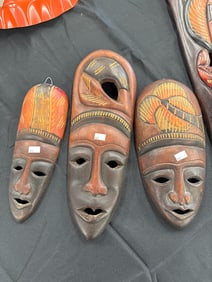4 X WOOD CARVED AFRICAN MASKS