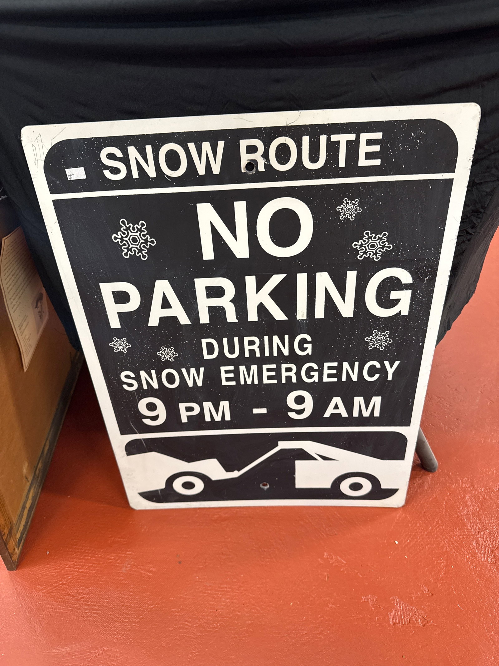 SNOW ROUTE NO PARKING ROAD SIGN: Snow Route No Parking Road Sign. Approximately 24x18 inches.