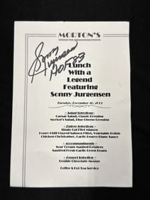 SONNY JURGENSEN SIGNED DINNER MENU