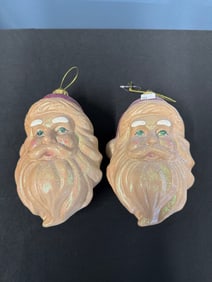 2 LARGE SANTA ORNAMENTS