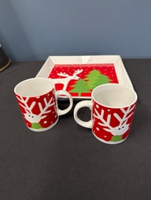 CRATE AND BARREL CHRISTMAS PLATTER AND CUPS