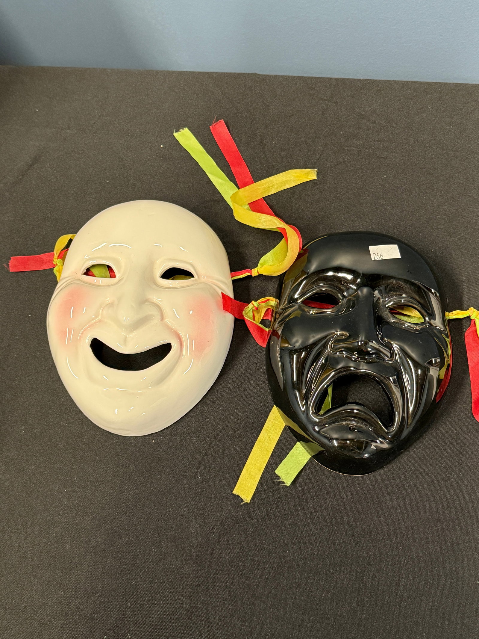 PRICE PRODUCTS VINTAGE CERAMIC THEATER MASKS: One white mask and one black mask