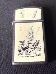 VINTAGE WHITE SCRIMSHAW NAUTICAL SCENE ZIPPO