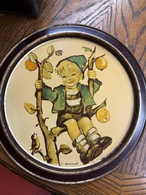 Pair Of 2 Hummel Apple Tree Boy And Girl Tin Metal Plates