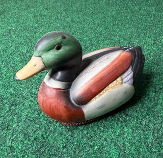 CERAMIC MALLARD DUCK: Just over 5 inches long.