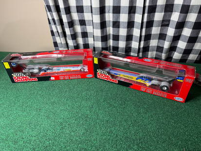 2 X 1:24 SCALE PREMIER EDUTION TOP FUEL DRAGSTERS - 1997 EDITIONS: Some dust from storage. Otherwise excellent condition.