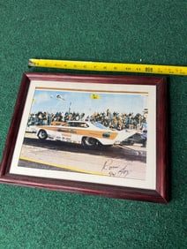 Vintage Autographed Race Car Photo in frame