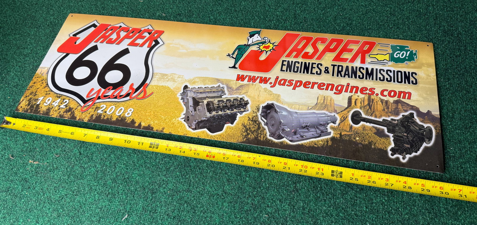 Jasper Engines Transmissions TIN SIGN 30x10" 66 YEARS BRAND NEW ROUTE 66 (1 of 2)