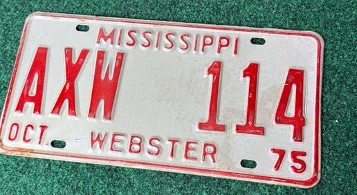 1 X Vintage 1975 Mississippi Webster License Plate
