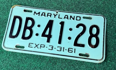 1 X Vintage 1961 Maryland State License Plate