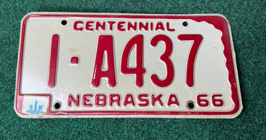 1 X Vintage 1966 Nebraska License Plate