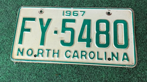 1 X Vintage 1967 North Carolina License Plate