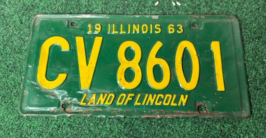 1 X Vintage 1963 Illinois Land of Lincoln License Plate