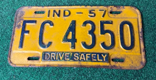 1 X Vintage 1957 Indiana Drive Safely License Plate