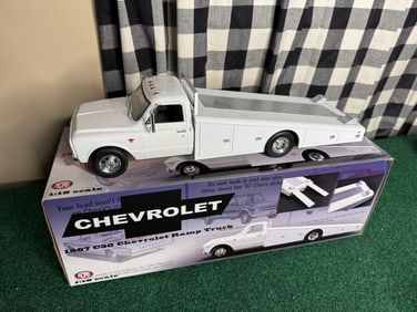 1967 Chevy C30 Ramp Truck, White - Acme 1801700 - 1/18 Scale Diecast Model Toy Car