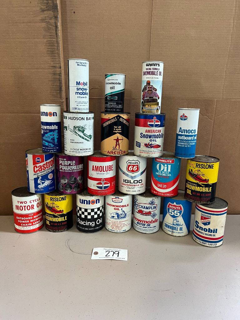 279 (22) Vintage Snowmobile Cans Auction