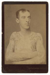 Cabinet Card of Tattooed Man William Cady (New York, ca. 1885): Cabinet Card of Tattooed Man William Cady (New York, ca. 1885) Photograph by Charles Eisenmann, 18 W. 14th Street, New York, ca. 1885. Albumen print on card mount. 6 1/2 x 4 1/4 in. (16.5 x 10.8 cm.)