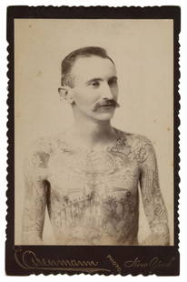 Cabinet Card of Tattooed Man George Mellivan (New York, ca. 1890): Cabinet Card of Tattooed Man George Mellivan (New York, ca. 1890) George Mellivan was one of the first attractions tattooed by Samuel O’Reilly with his newly invented electric tattoo machine.