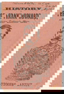 Prof. Frank Howard, American Tattooed Man and Tattooing Artist (London, ca. 1898): Prof. Frank Howard, American Tattooed Man and Tattooing Artist (London, ca. 1898) Rare souvenir “pitch” book and tattoo price list, London, ca. 1898. Printed pink wrapper, single folded
