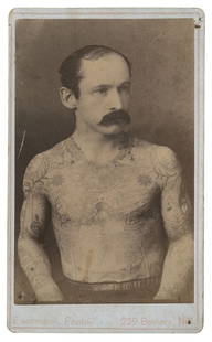 CDV of Tattooed Man Frank Ormond (New York, ca. 1885): CDV of Tattooed Man Frank Ormond (New York, ca. 1885) Carte de visite by Charles Eisenmann, 229 Bowery, New York, ca. 1885. Albumen print on card mount. 4 1/2 x 2 1/2 in. (11.4 x 6.4 cm.)