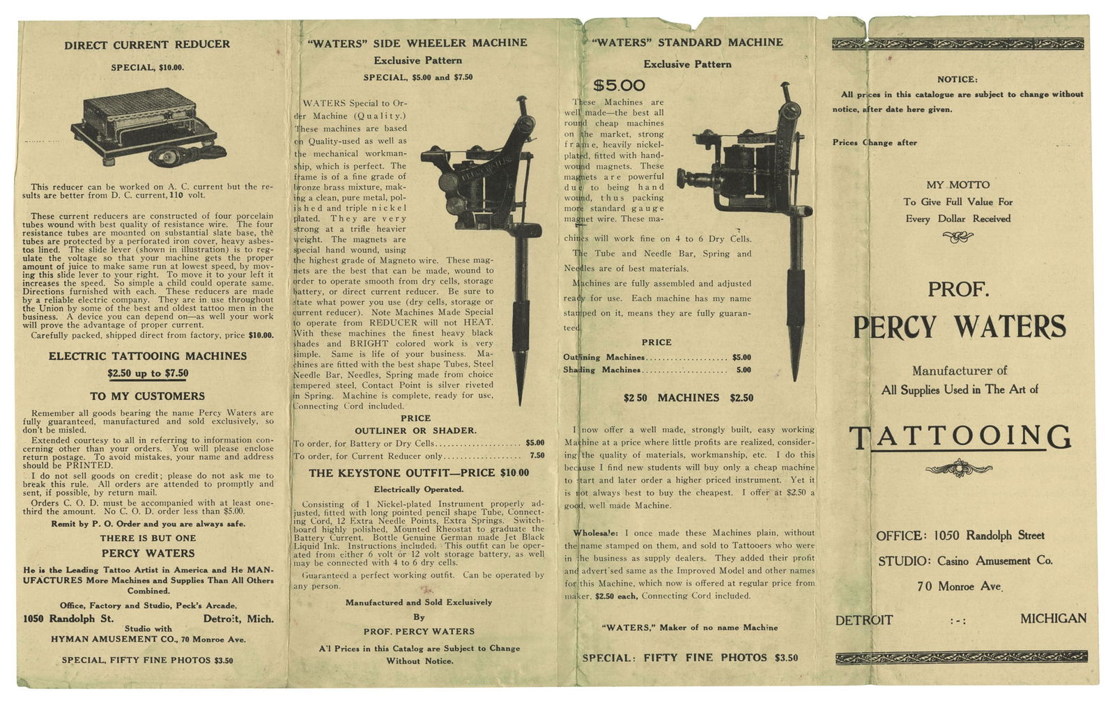 Percy Waters Tattoo Supply Pamphlet (detroit, Ca. 1925) Auction