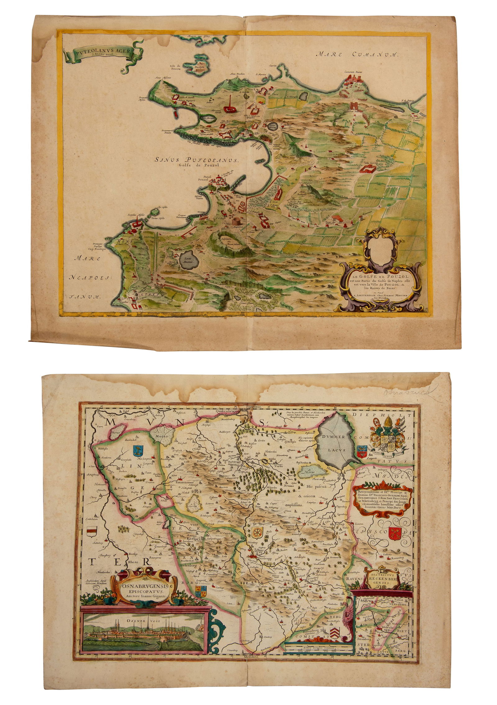 Two Early Maps of West Germany and the Gulf of Pozzuoli in Italy by Blaeu (Amsterdam, 1643-1704) (1 of 7)