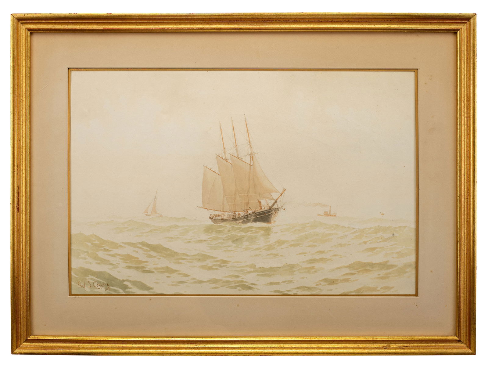 Watercolor of a Sailing Ship by Fred S. Cozzens (American, 1899) (1 of 4)