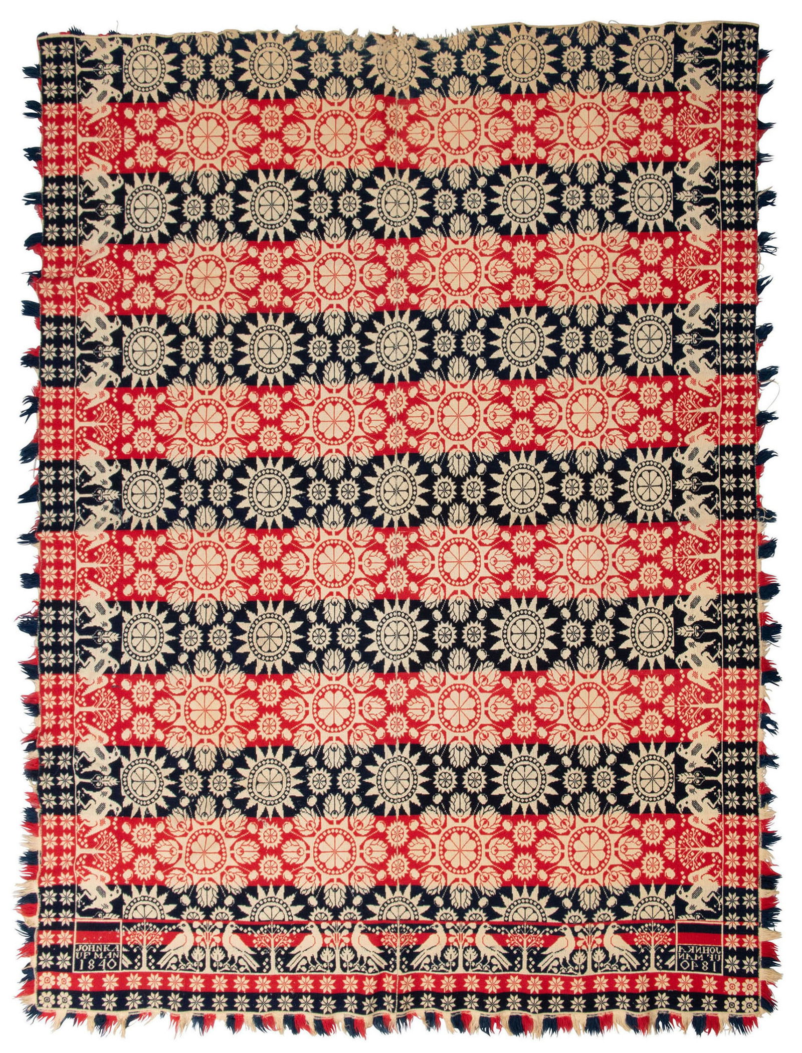 Pennsylvania Signed and Dated Jacquard Coverlet by John Kaufman (Bucks County, 1840) (1 of 3)