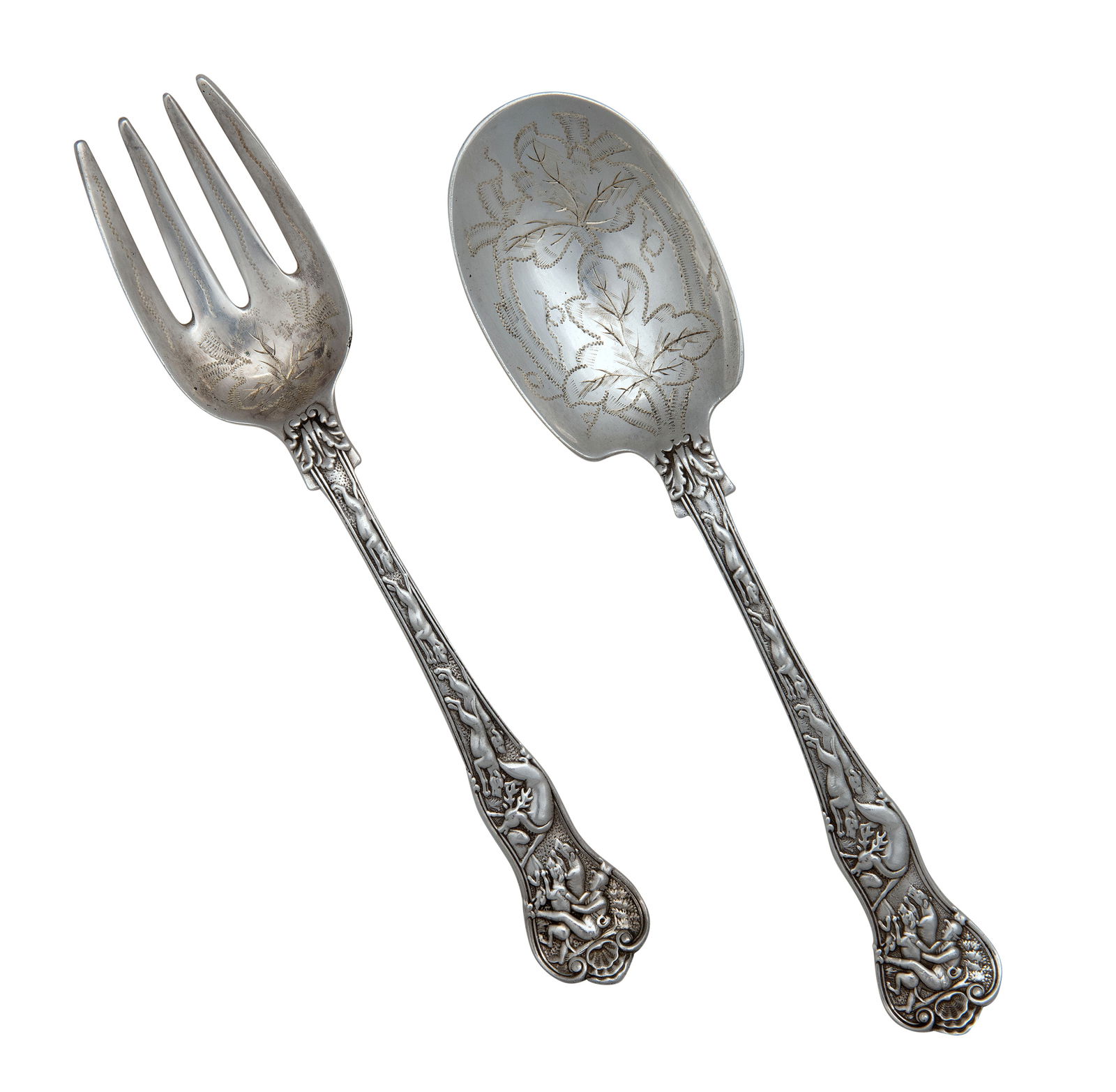 Sterling Silver Stag Hunt Serving Spoon and Fork (1 of 3)