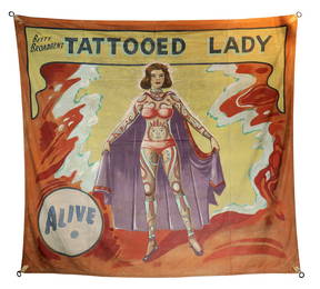 Betty Broadbent Tattooed Lady Sideshow Banner by Snap Wyatt (Tampa, Florida, ca. 1960)