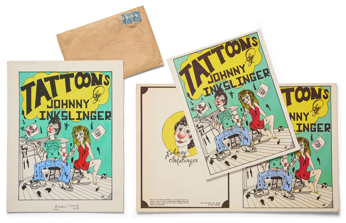 Tattoons Cover Art by Barry Stidham and Tattoo Cartoons by Johnny Inkslinger (New York, ca. 1980): Tattoons Cover Art by Barry Stidham and Tattoo Cartoons by Johnny Inkslinger (New York, ca. 1980) Approximately one hundred and four [104] total items, including original cover art by Barry Stidham fo