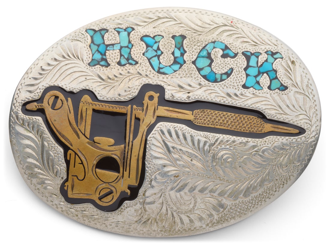 Huck Spaulding Turquoise Tattoo Machine Belt Buckle (c. 1975) (1 of 2)