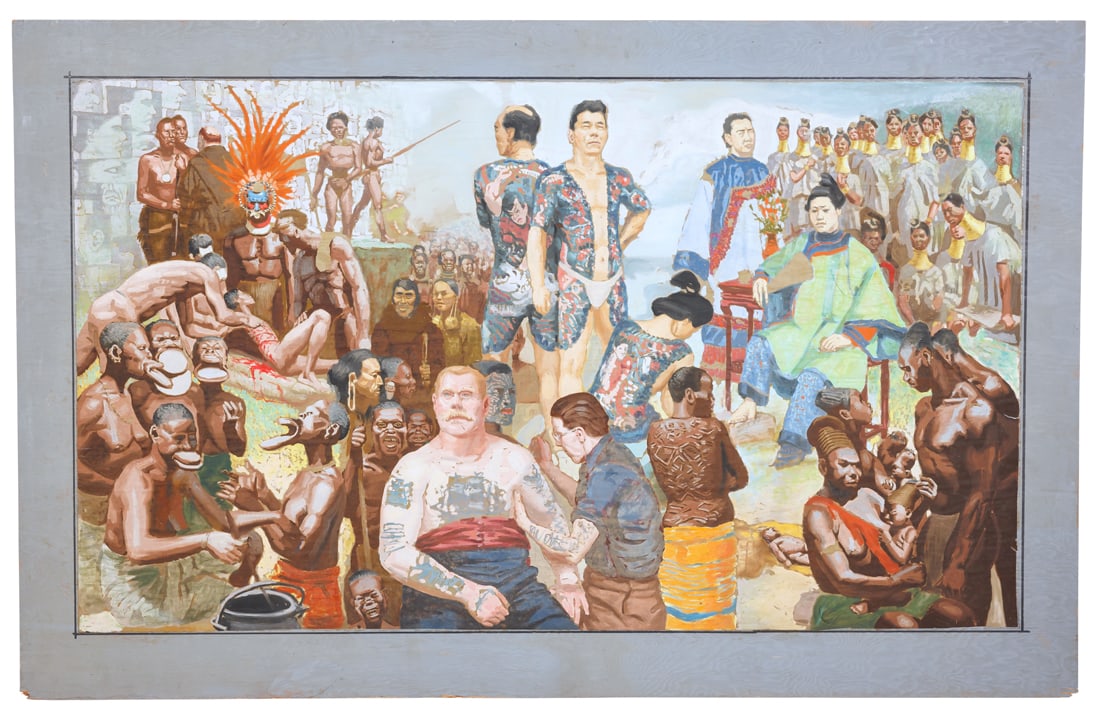Smithsonian Mural Study by Alton Tobey, Featuring Seattle Tattoo Artist (New York, 1965) (1 of 2)