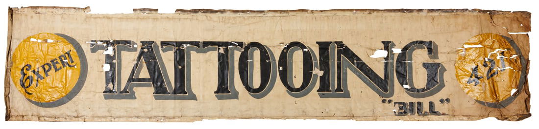 Large "Expert Tattooing" Shop Banner by Tattoo Bill (Baltimore, ca. 1940) (1 of 1)