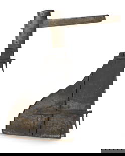 Early Boat Rudder in Blue-Gray Paint (New England, 1800-1850): Early Boat Rudder in Blue-Gray Paint (New England, 1800-1850). Early boat rudder with shaped handle and heavy wrought iron hardware, retaining its original blue-gray paint, found in New England,