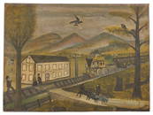 Folk Art Painting of the Salt Lake City Train Station (America, 19th century)