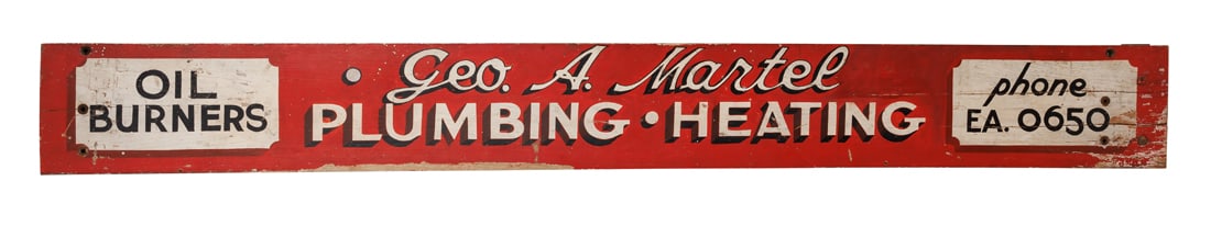 Painted Wood Trade Sign for Martel Plumbing & Heating (East Providence, Rhode Island, ca. 1940) (1 of 2)