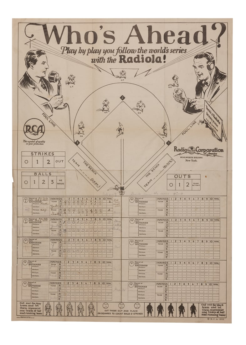 1922 Yankees Giants World Series Baseball Scorecard by RCA Radiola (New York, 1922) (1 of 2)