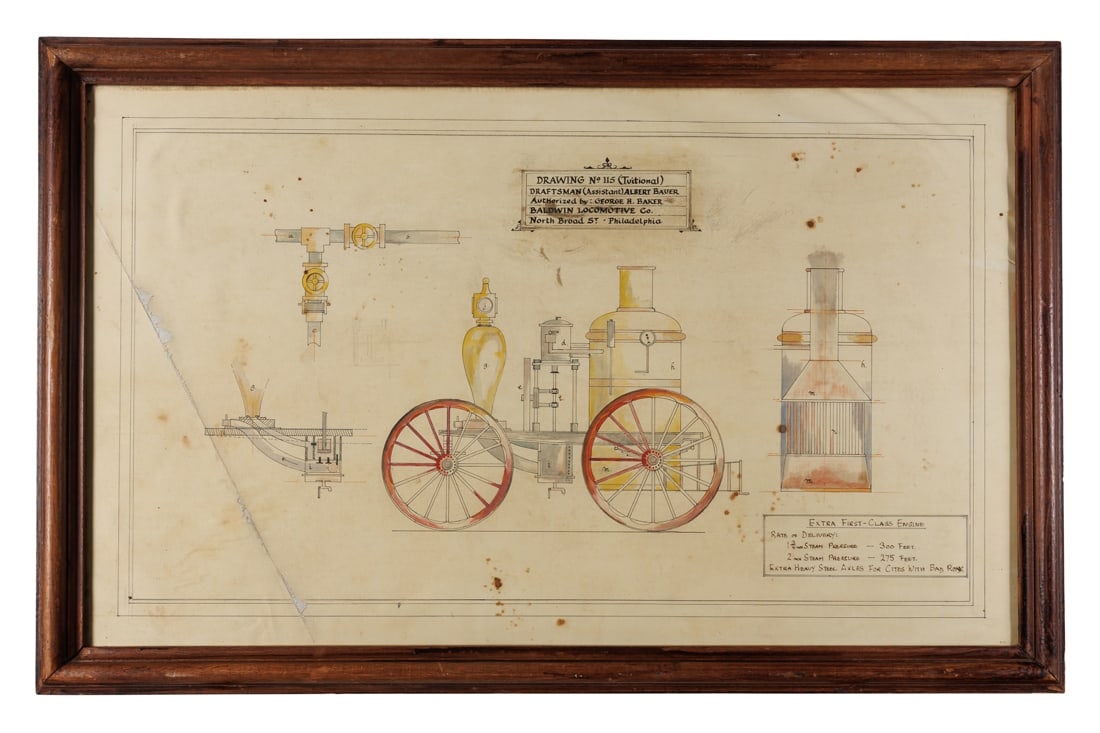 Steam Fire Engine Drafted for Baldwin Locomotive Co. (Philadelphia, 19th or early 20th century) (1 of 2)
