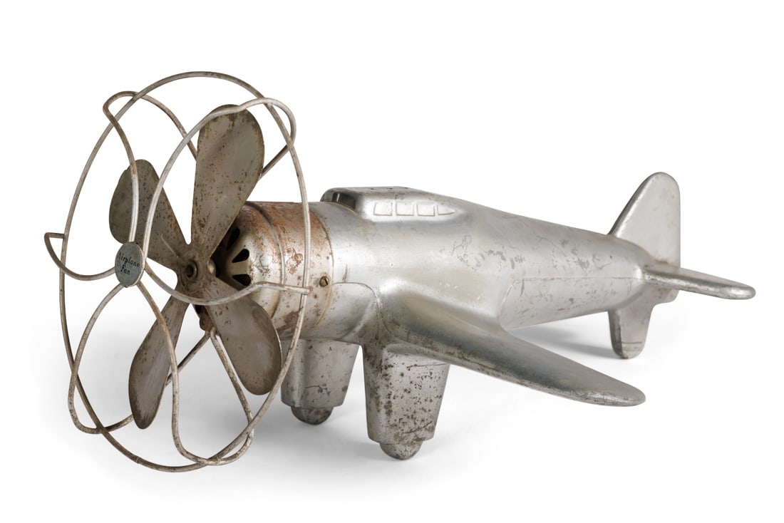 Vintage White Metal Airplane Fan (America, ca. 1940) (1 of 4)